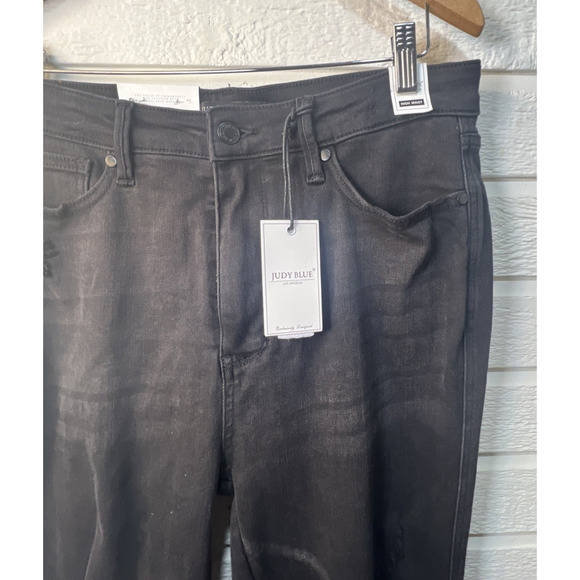 Judy Blue Black Denim Jeans distressed 15 32 eclipse tummy control flare NWT - Picture 2 of 16